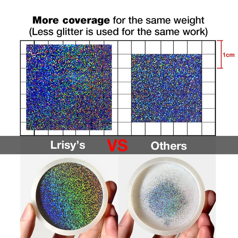 Lrisy's Lrisy Holographic Extra Fine Glitter Powder with Shaker Lid, Craft Glitter Sequins for Epoxy Resin, Slime,Tumblers,Nail&Painting Arts 140g/4.5oz (Ultra Thin Holographic Silver) - Image 3