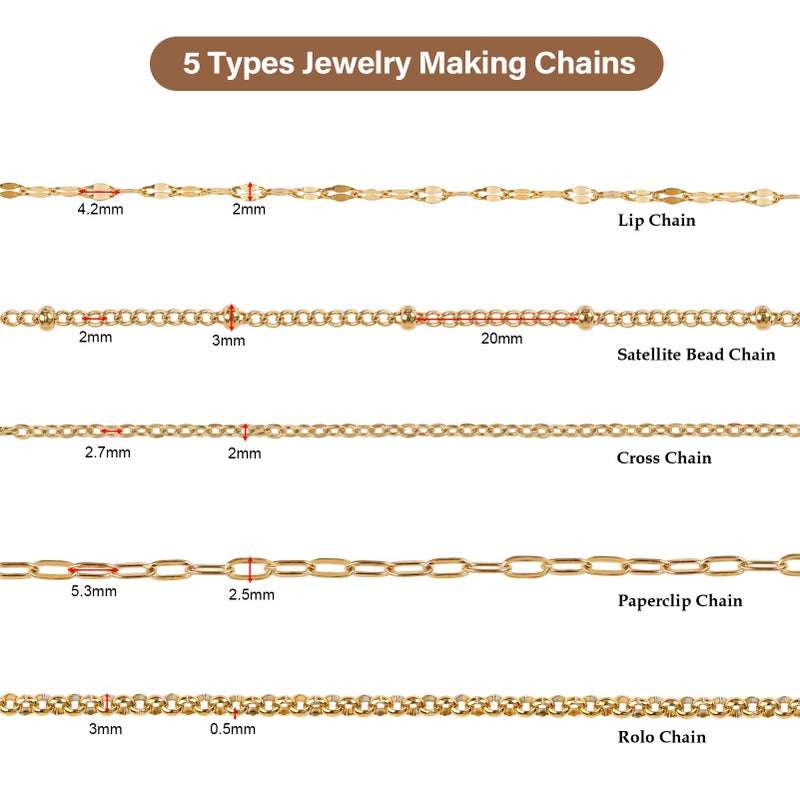 UMAOKANG 5 Rolls 39.4 Feet Gold Plated Stainless Steel Chains for Jewelry Making Dainty Jewelry Making Chains Bulk with Jewelry Findings - Image 3