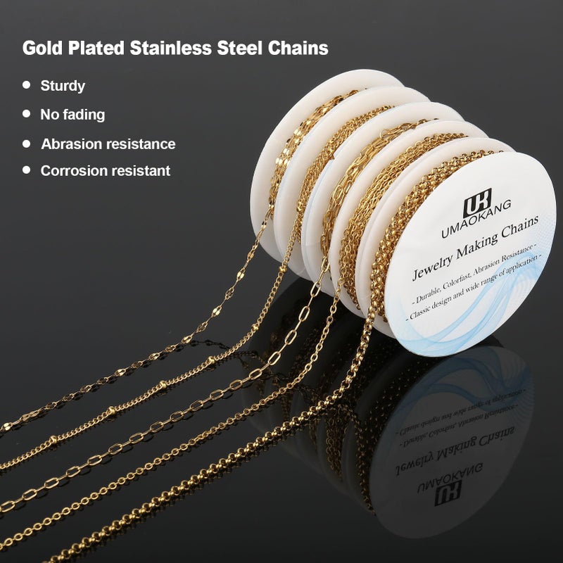 UMAOKANG 5 Rolls 39.4 Feet Gold Plated Stainless Steel Chains for Jewelry Making Dainty Jewelry Making Chains Bulk with Jewelry Findings - Image 4
