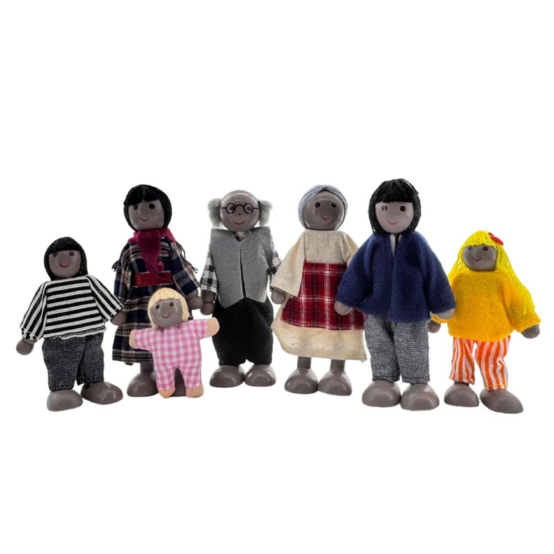 HYSTYLE 7 Pack Wooden Doll House Family Dollhouse Dolls Family Pretend Play Figures Family Role Play Pretend Play Mini People Figures African American - Image 3