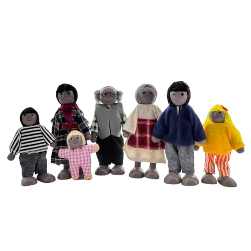HYSTYLE 7 Pack Wooden Doll House Family Dollhouse Dolls Family Pretend Play Figures Family Role Play Pretend Play Mini People Figures African American - Image 1
