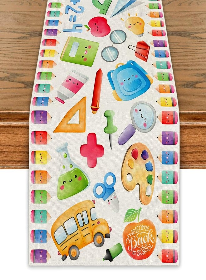 Yarcooly Back to School Decorations First Day of School Table Runner Welcome Back to School Table Runner School Bus Welcome Back to School Apple Decorations for School Classroom - Image 1