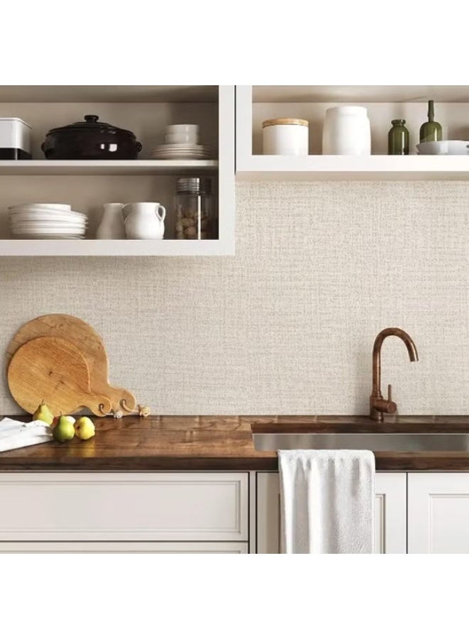 Linen Wallaper, PVC Self-Adhesive Removable Peel and Stick DIY Wallpaper, Flaxen Grasscloth Vinyl Film Wall Stickers, Solid Color Decorate Furniture (60cm*300cm) - Image 4