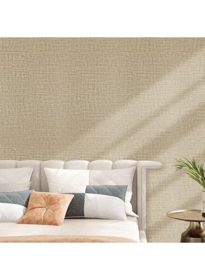 Linen Wallaper, PVC Self-Adhesive Removable Peel and Stick DIY Wallpaper, Flaxen Grasscloth Vinyl Film Wall Stickers, Solid Color Decorate Furniture (60cm*300cm) - Image 3
