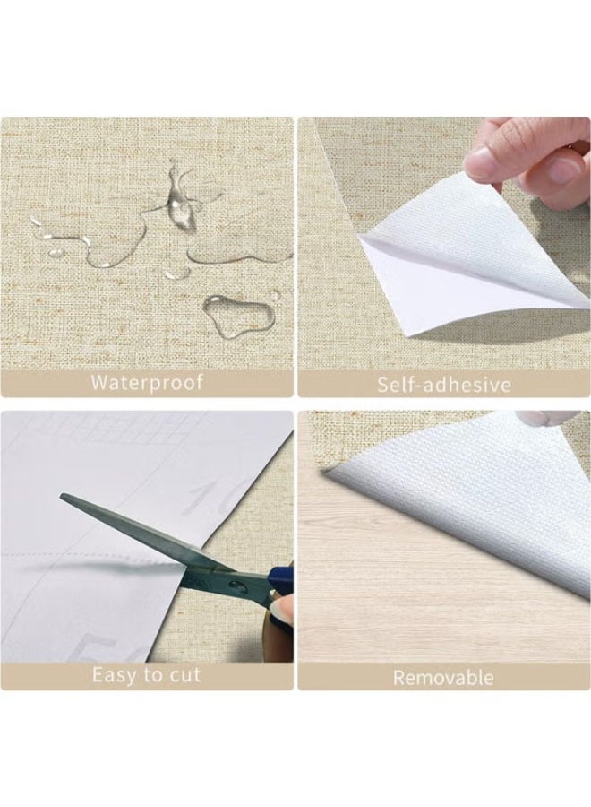 Linen Wallaper, PVC Self-Adhesive Removable Peel and Stick DIY Wallpaper, Flaxen Grasscloth Vinyl Film Wall Stickers, Solid Color Decorate Furniture (60cm*300cm) - Image 5