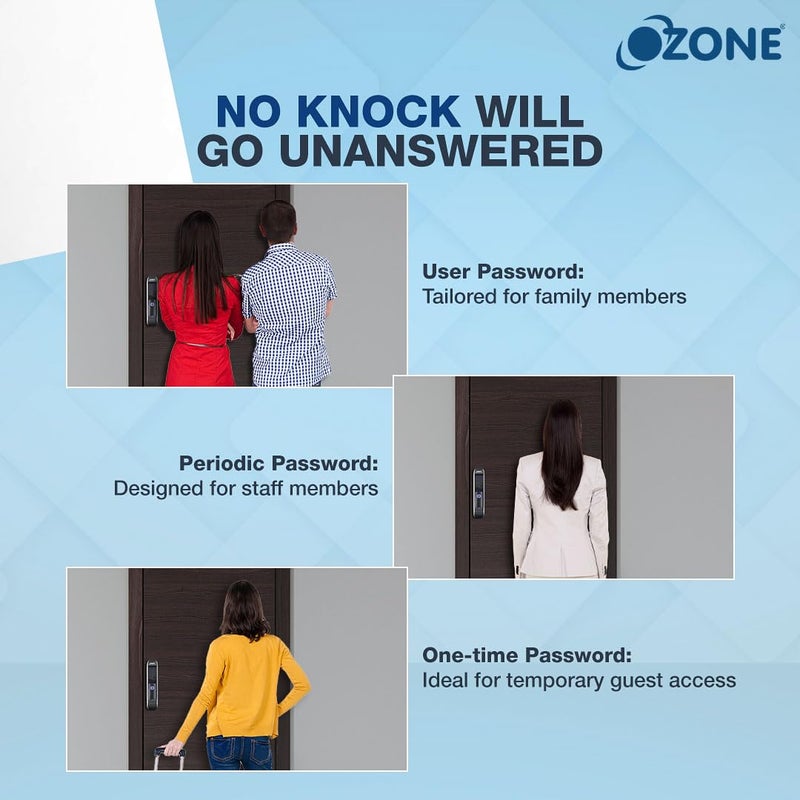 Ozone Ozone Speedy Keyless Entry Door Lock Fingerprint Door Lock Keypad Door Lock Digital Door Lock Auto Door Lock for Home 2 Year Warranty 5 Access Mode Metal Black  - Image 3