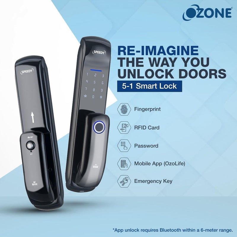 Ozone Ozone Speedy Keyless Entry Door Lock Fingerprint Door Lock Keypad Door Lock Digital Door Lock Auto Door Lock for Home 2 Year Warranty 5 Access Mode Metal Black  - Image 2