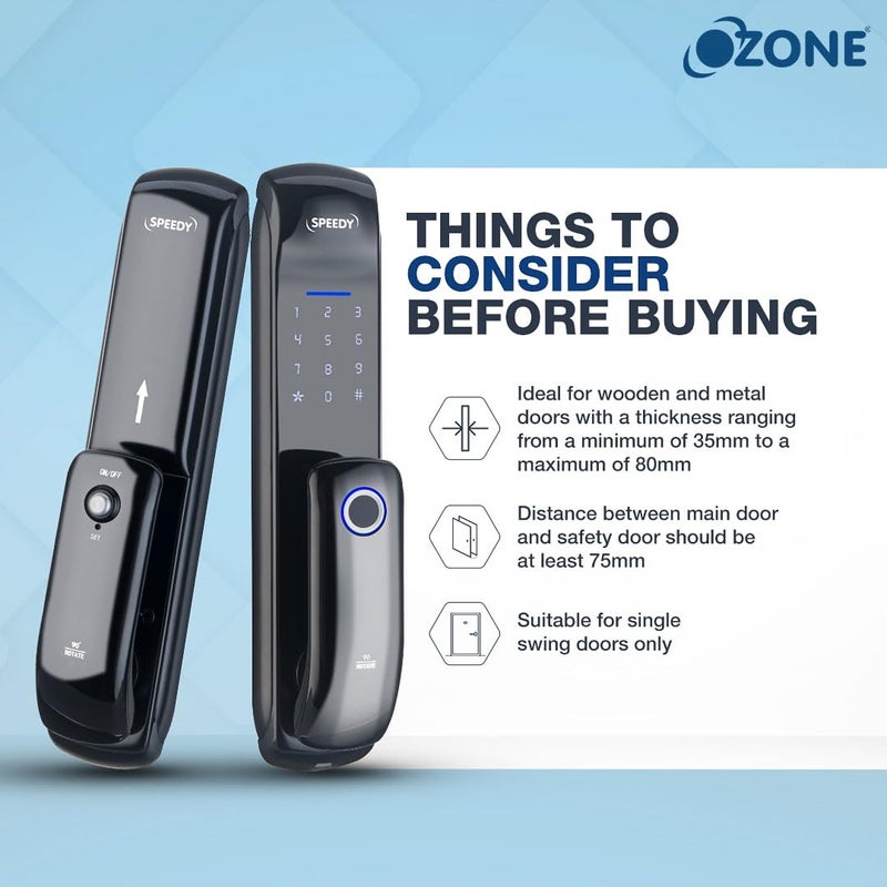 Ozone Ozone Speedy Keyless Entry Door Lock Fingerprint Door Lock Keypad Door Lock Digital Door Lock Auto Door Lock for Home 2 Year Warranty 5 Access Mode Metal Black  - Image 5