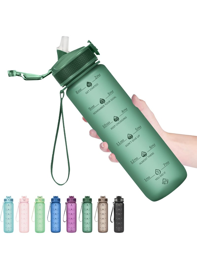 IMPERIUM Plastic Water Bottle With Straw & Time Marker, 32oz Leakproof Jug | Motivational Tritan BPA Free Gym Office Outdoor Intake Tracker Hourly Reminder Straw Lid Lightweight - Image 1