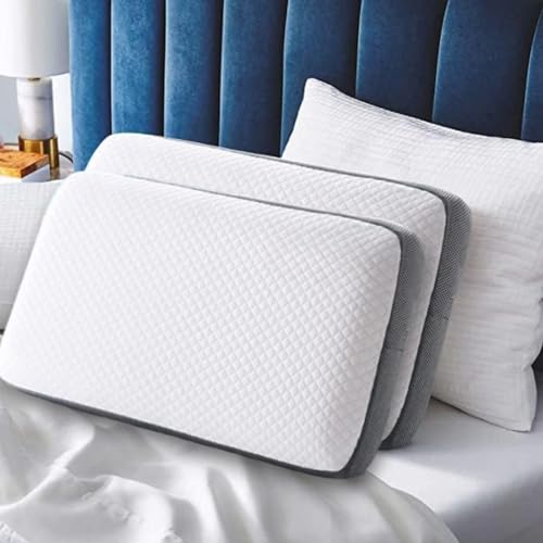 CUSHIO Orthopedic Memory Foam Pillow Size 24" x 16" x 3" | Cervical Pillow for Neck & Shoulder Pain Relief | Ultimate Comfort for Restful Sleep | Free Pillow Cover | White & Grey (Set of 2) - Image 2