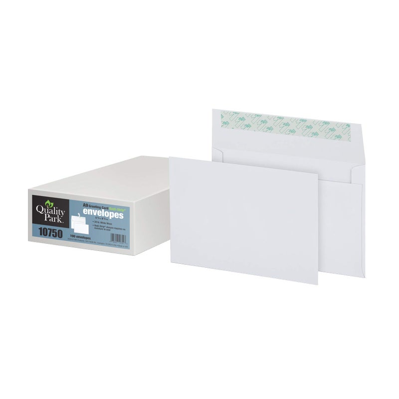 Quality Park A9 Greeting Card Envelopes with Self Seal Closure, 5-3/4 x 8-3/4, 24 lb. White, Half Fold Sized Envelopes Ideal for Greeting Cards, Photos, and Invitations, 100/Box (QUA10750) - Image 2