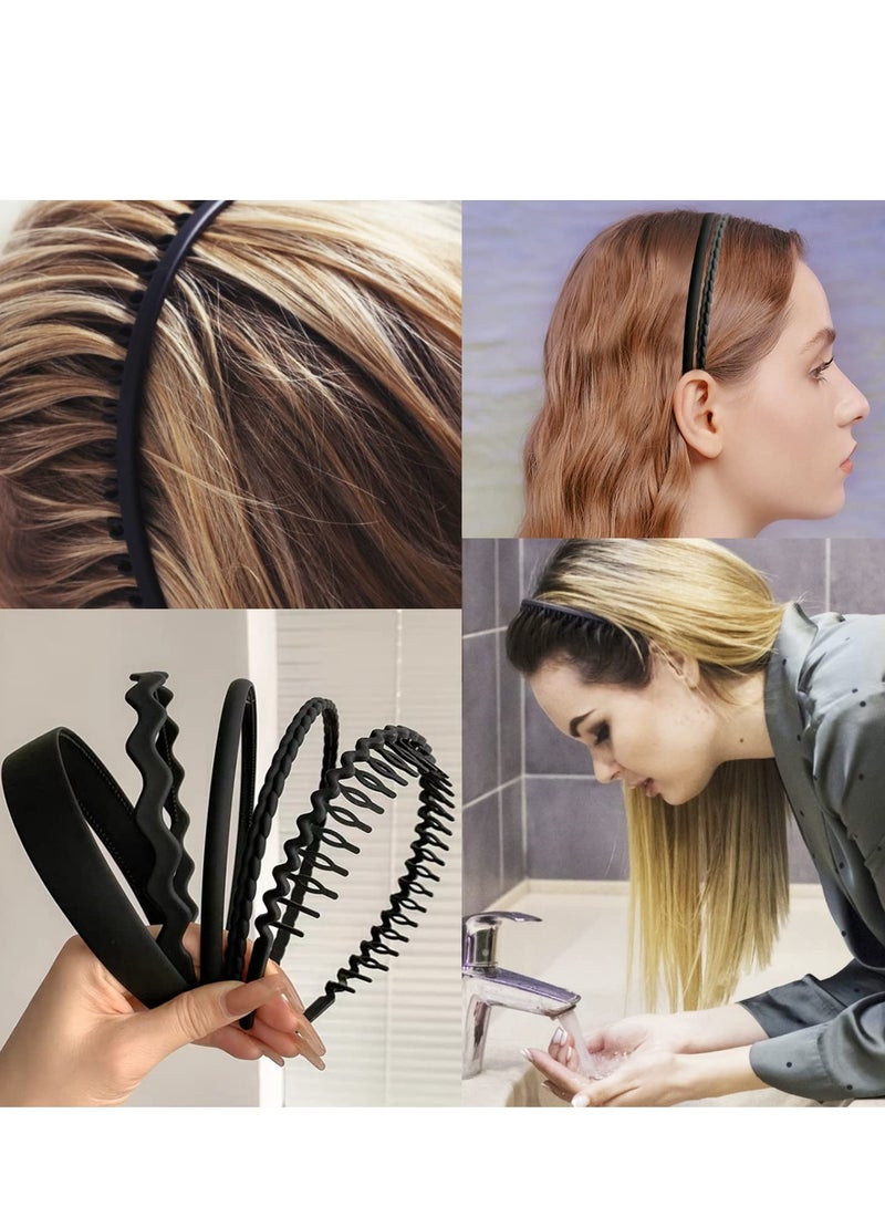 Loquat Plastic Headbands, Comb Headbands Non Slip, Black Wide Head Bands with Teeth, Hair Bands for Women Girls Men Teen(9 PCS Black) - Image 4