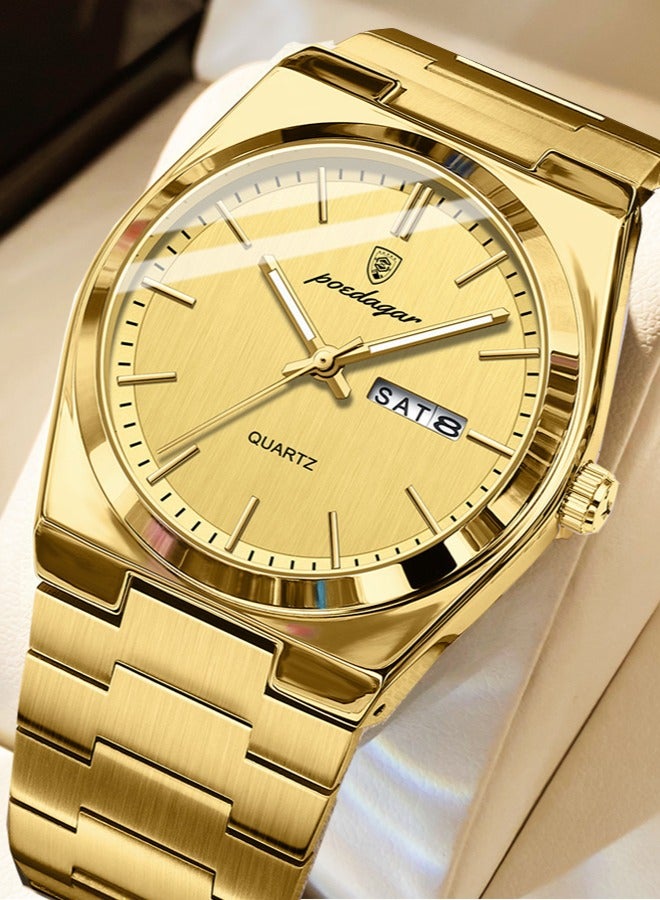 POEDAGAR ساعات رجالية ماركة فاخرة مقاومة للماء ساعة تاريخية للرجال حزام فولاذي ساعة كاجوال كوارتز ساعة رياضية للمعصم - Image 1