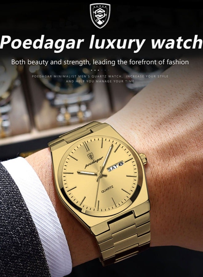 POEDAGAR ساعات رجالية ماركة فاخرة مقاومة للماء ساعة تاريخية للرجال حزام فولاذي ساعة كاجوال كوارتز ساعة رياضية للمعصم - Image 3