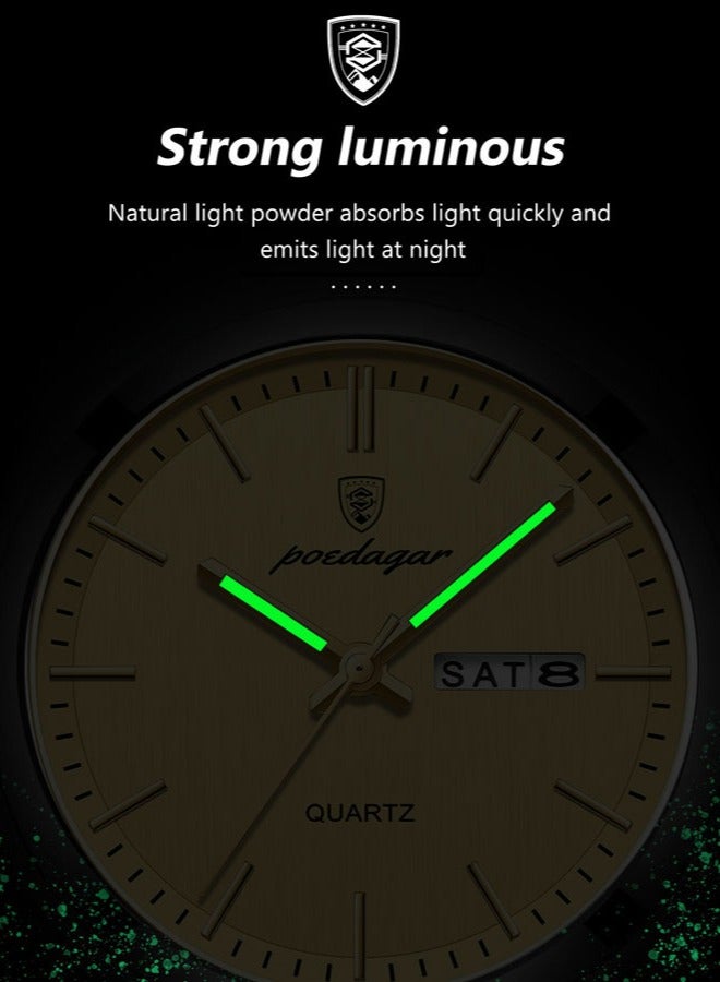POEDAGAR ساعات رجالية ماركة فاخرة مقاومة للماء ساعة تاريخية للرجال حزام فولاذي ساعة كاجوال كوارتز ساعة رياضية للمعصم - Image 4