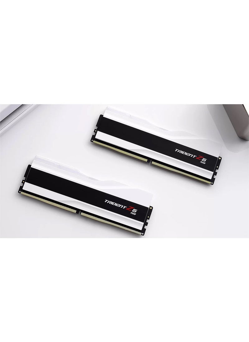 Trident - G.Skill Trident Z5 RGB 64GB (32GB x2) DDR5 Dual Channel Desktop Memory, 6000 Mhz Memory Speed, CL30 CAS Latency, Intel XMP 3.0, 288-Pin, 1.40V, White | F5-6000J3040G32GX2-TZ5RW - Image 1