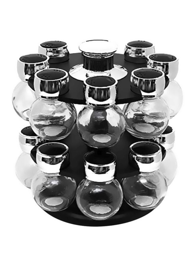 نيبمينينت 16-Piece Glass Spice Jar Set With Rack Silver/Clear/Black - Image 1