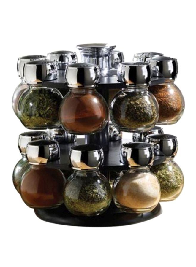 نيبمينينت 16-Piece Glass Spice Jar Set With Rack Silver/Clear/Black - Image 3