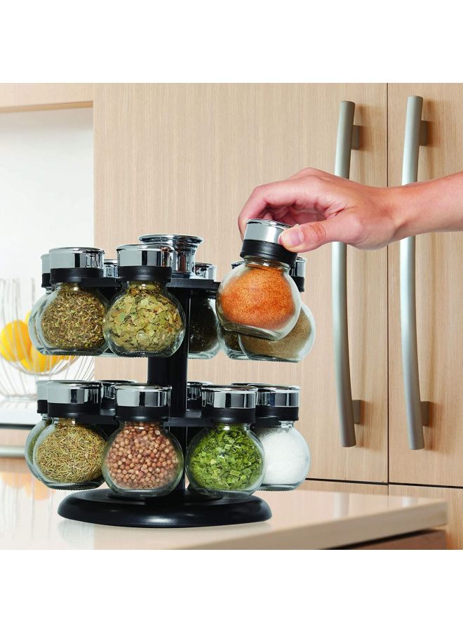 نيبمينينت 16-Piece Glass Spice Jar Set With Rack Silver/Clear/Black - Image 4