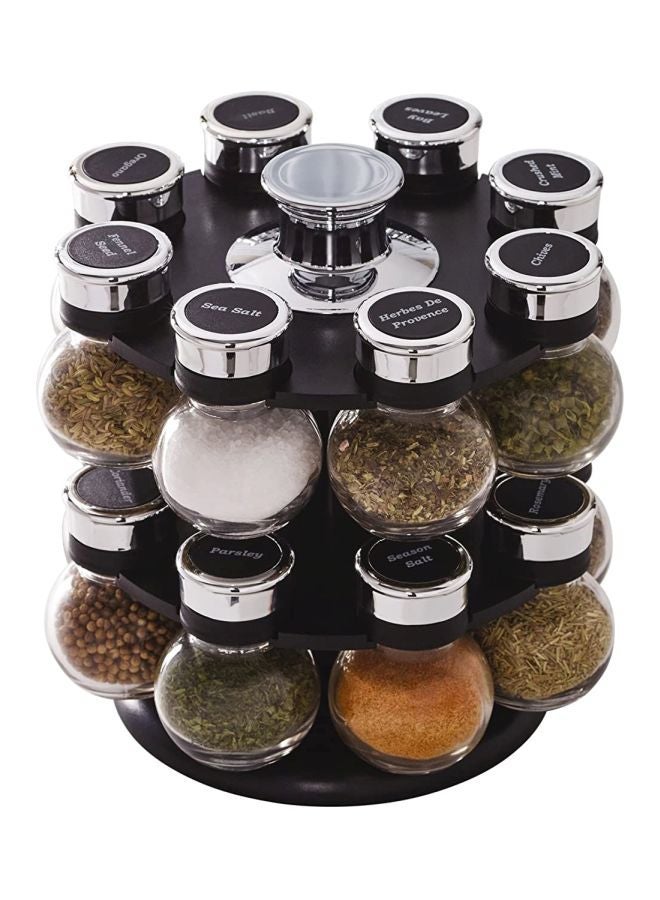 نيبمينينت 16-Piece Glass Spice Jar Set With Rack Silver/Clear/Black - Image 2