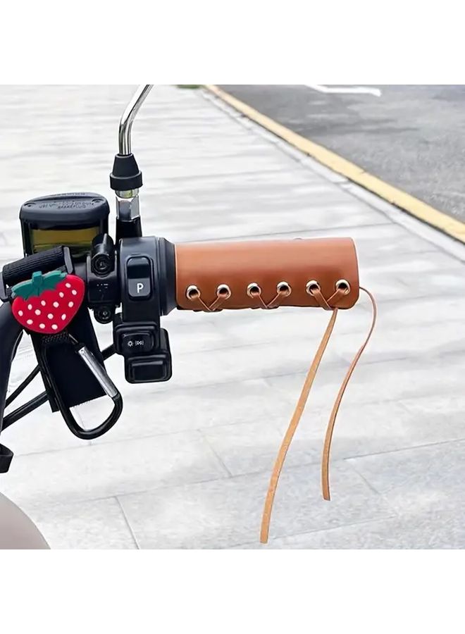 Black PU Leather Retro Handlebar Grips for Bicycle Motorcycle Comfort - Image 1