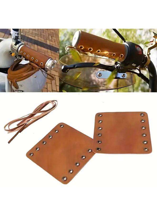 Black PU Leather Retro Handlebar Grips for Bicycle Motorcycle Comfort - Image 4