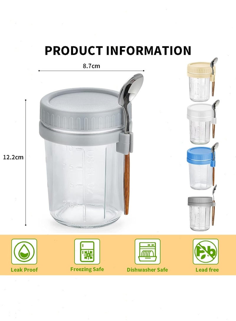 بوميفار 4 قطع من برطمانات الشوفان المُعدة لليلة السابقة، برطمانات زجاجية سعة 16 أونصة مزودة بأغطية وملاعق، برطمانات مانعة للتسرب مناسبة للحبوب والفواكه والخضروات والحليب والسلطة والزبادي - Image 2