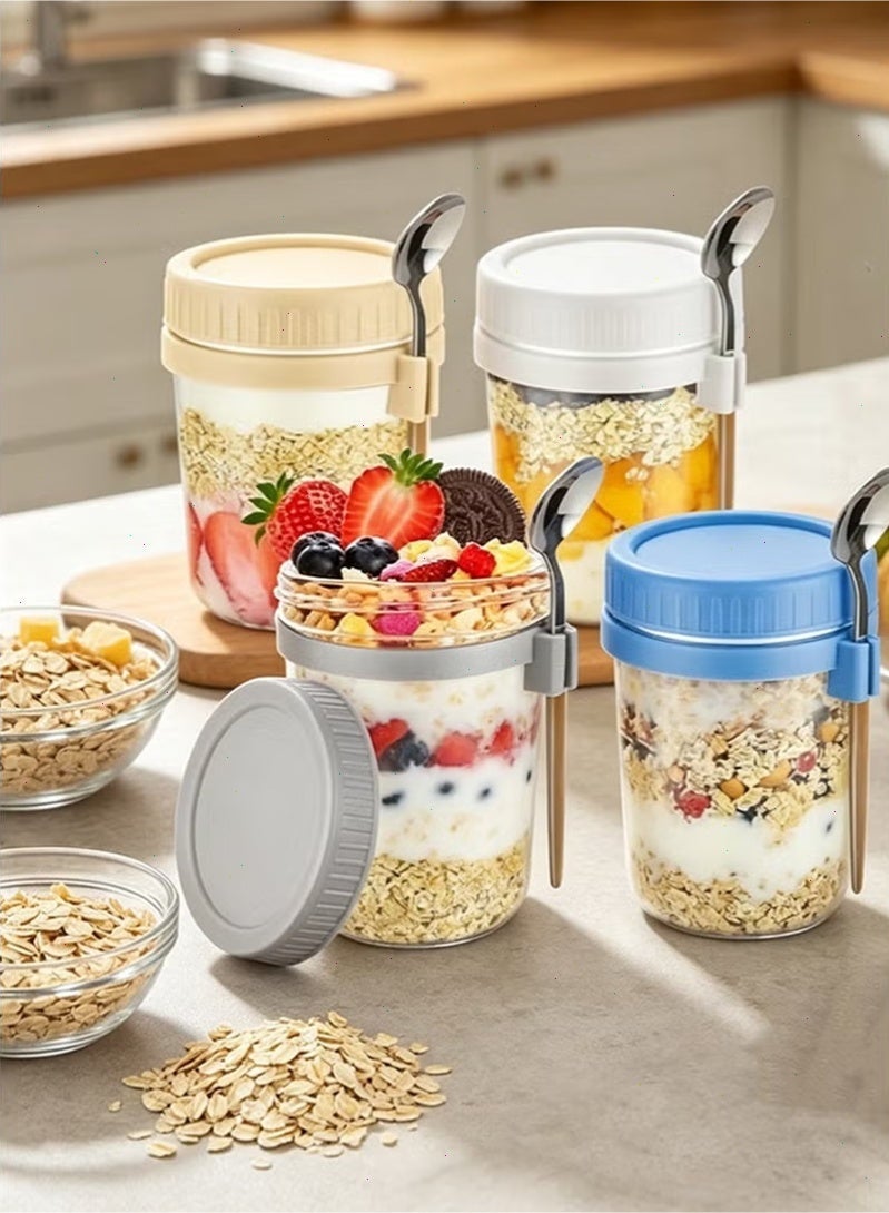 4 Pcs 16oz Overnight Oats Jars with Lids & Spoons, Leak Proof Glass Mason Jars, Airtight Food Storage Containers for Breakfast Cereal, Yogurt, Salad, Meal Prep