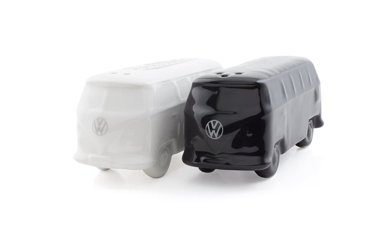 BRISA VW Collection  Volkswagen Salt  Pepper Shakers Seasoning Dispenser in Ceramic with T1 Bus Campervan Design 2Piece Set Classic BusWhite  Black