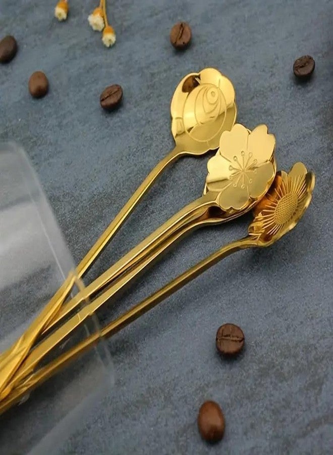 TRYV 8 Pcs Gold Flower Spoon Set, Stainless Steel Dessert Spoons, Cute Stirring Spoons for Tea, Cake, Sugar, Dessert, Ice Cream, Cocktails, Ideal Gift Bag, mini bar | 4 Styles,18cm - Image 4