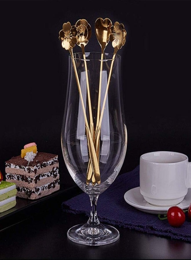 TRYV 8 Pcs Gold Flower Spoon Set, Stainless Steel Dessert Spoons, Cute Stirring Spoons for Tea, Cake, Sugar, Dessert, Ice Cream, Cocktails, Ideal Gift Bag, mini bar | 4 Styles,18cm - Image 5