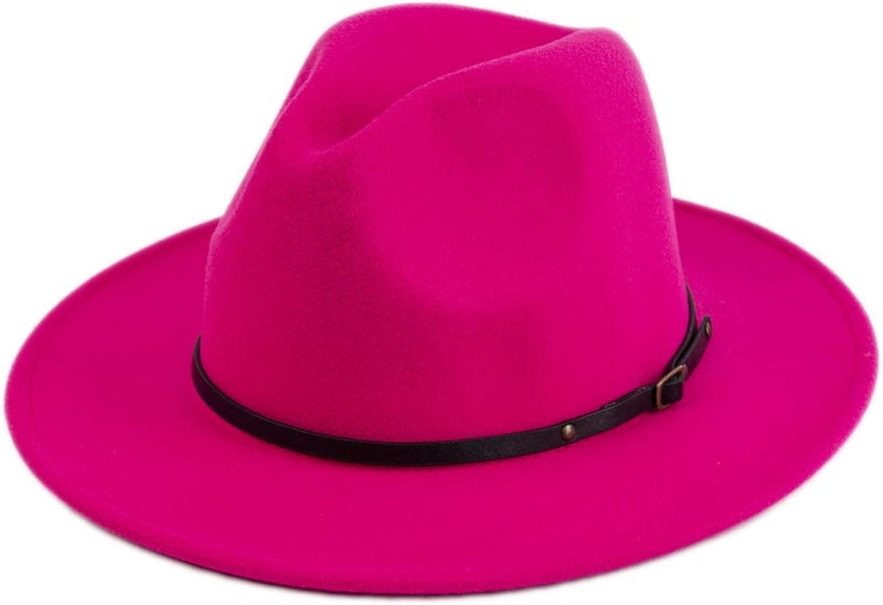Lanzom Womens Classic Wide Brim Floppy Panama Hat Belt Buckle Wool Fedora Hat - Image 1