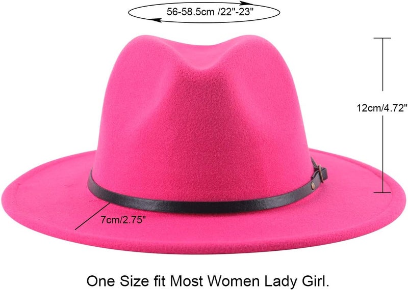 Lanzom Womens Classic Wide Brim Floppy Panama Hat Belt Buckle Wool Fedora Hat - Image 2