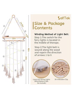 Antikiano Boho Hanging Photo Display Wall Decor with LED Light String & 30 Clips, Wooden Shelf, Macrame Wall Hanging Pictures Cards Frame Room Decor, Teenage Teen Girl G-ifts 10 11 12 13 14 Years Old Visit the SelfTek Store  - Image 2