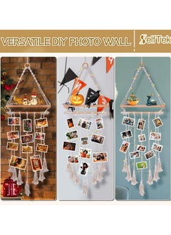 Antikiano Boho Hanging Photo Display Wall Decor with LED Light String & 30 Clips, Wooden Shelf, Macrame Wall Hanging Pictures Cards Frame Room Decor, Teenage Teen Girl G-ifts 10 11 12 13 14 Years Old Visit the SelfTek Store  - Image 4