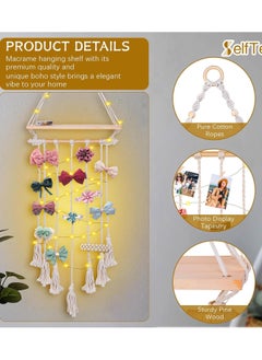 Antikiano Boho Hanging Photo Display Wall Decor with LED Light String & 30 Clips, Wooden Shelf, Macrame Wall Hanging Pictures Cards Frame Room Decor, Teenage Teen Girl G-ifts 10 11 12 13 14 Years Old Visit the SelfTek Store  - Image 5