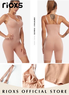 RIOXS Womens Shapewear, Waist Trainer Bodysuit For Women, Tummy Control Shapewear, Ladies Round Neck Bodysuit, Sculpting Shaper Tank Top Bodysuits, Snatched Waist Body Suit, Full Body Shaper  - Image 2