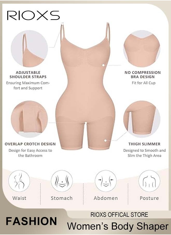 RIOXS - Womens Shapewear, Waist Trainer Bodysuit For Women, Tummy Control Shapewear, Ladies Round Neck Bodysuit, Sculpting Shaper Tank Top Bodysuits, Snatched Waist Body Suit, Full Body Shaper - Image 1