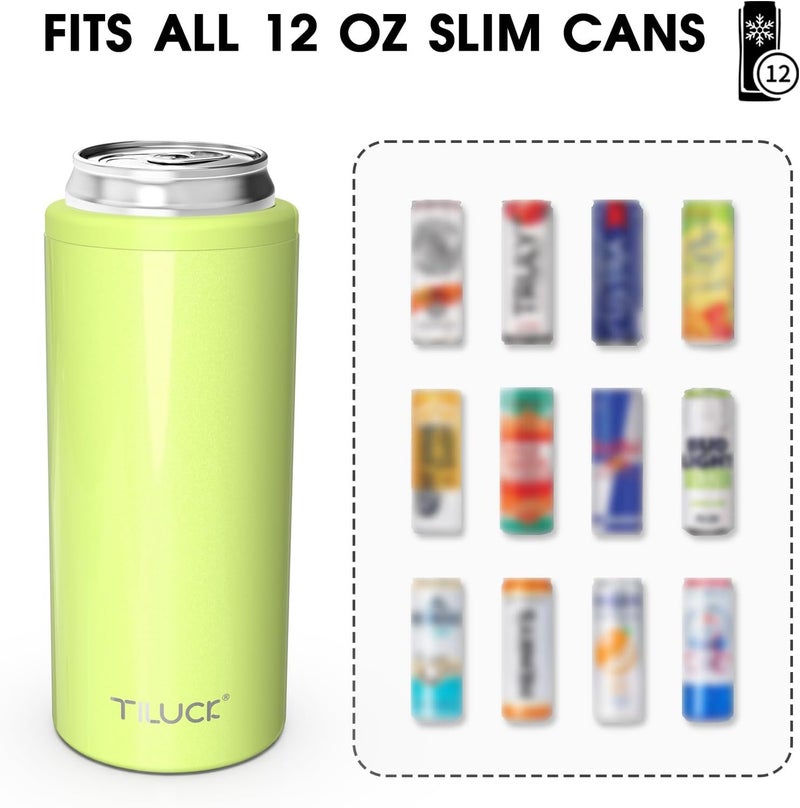 TILUCK Skinny Can Cooler for Slim Beer & Hard Seltzer, Stainless Steel, Doucle-Walled Stainless Steel Insulated Slim Cans, Standard 12 oz (Lime) - Image 3