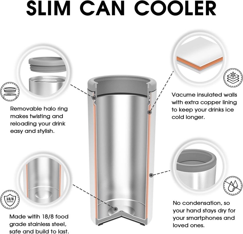 TILUCK Skinny Can Cooler for Slim Beer & Hard Seltzer, Stainless Steel, Doucle-Walled Stainless Steel Insulated Slim Cans, Standard 12 oz (Lime) - Image 2