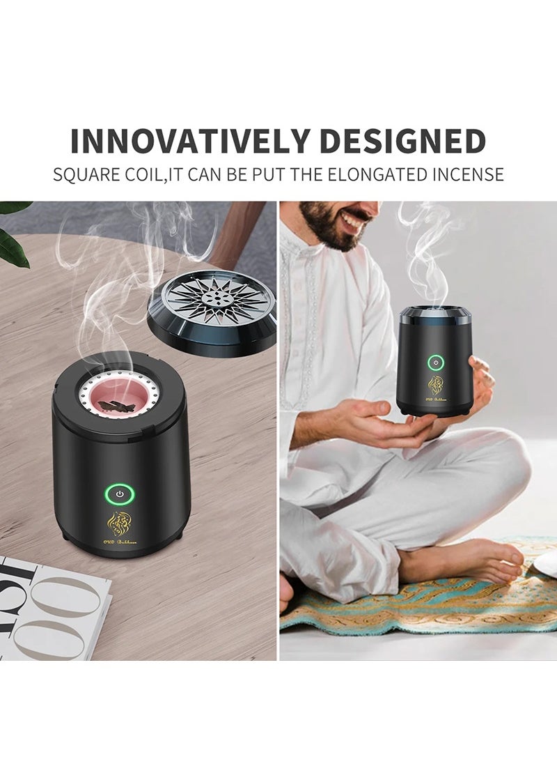 مبخرة بخور أصلية صغيرة محمولة بمنفذ USB، بخور عربي كهربائي، ديكور منزلي، لون أسود، BK-18