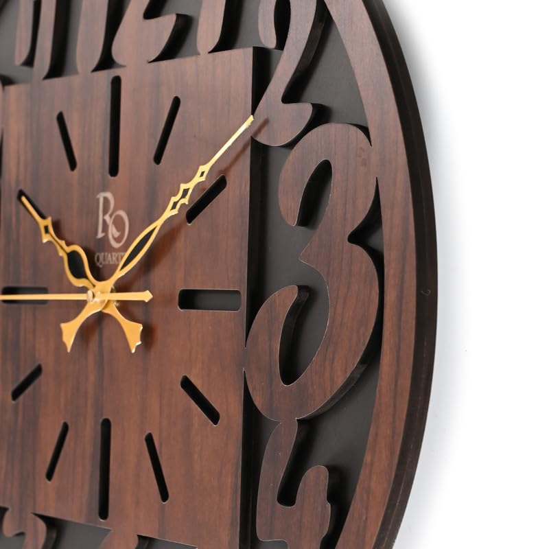 REGIIS OPERA Engineered Wood Round Shape Wall Clock with Bold Numbers and Metallic Hands | Silent Quartz Movement Wooden Anti Reflection Analog Vintage Clock for Home & Office (Brown, 15.5 Inch) - Image 5