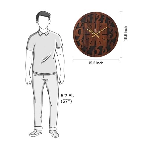 REGIIS OPERA Engineered Wood Round Shape Wall Clock with Bold Numbers and Metallic Hands | Silent Quartz Movement Wooden Anti Reflection Analog Vintage Clock for Home & Office (Brown, 15.5 Inch) - Image 4