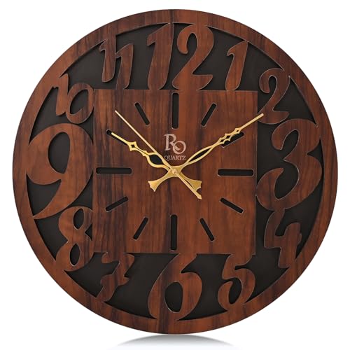 REGIIS OPERA Engineered Wood Round Shape Wall Clock with Bold Numbers and Metallic Hands | Silent Quartz Movement Wooden Anti Reflection Analog Vintage Clock for Home & Office (Brown, 15.5 Inch) - Image 2