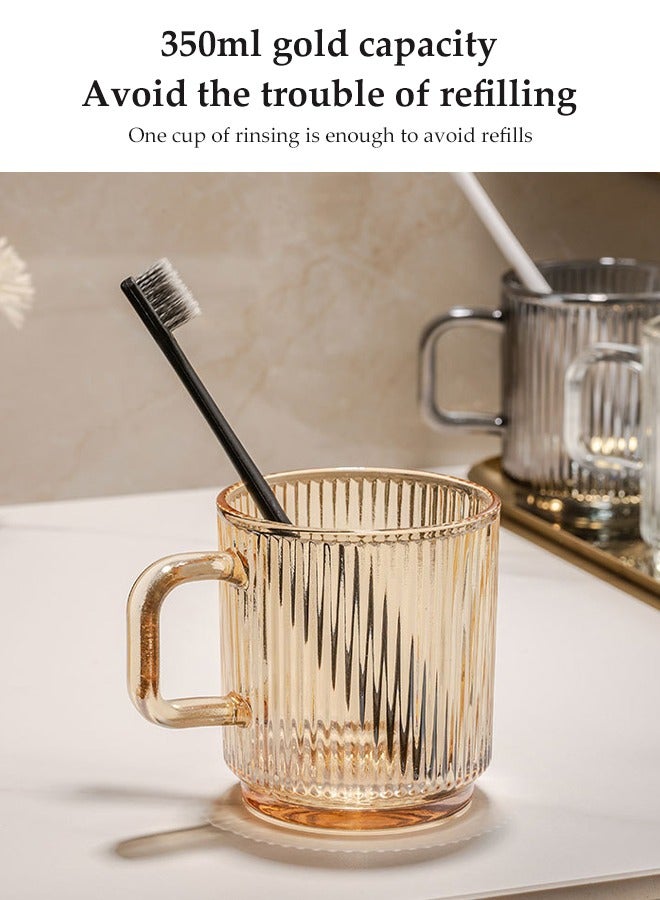 DUNISO 4 Pcs Bathroom Tumbler Cup Set, Household Bathroom Toothbrush Cup, Mouthwash Cup With Handle, With Three Mouthwash Cups And Tray, Reusable, Suitable For Bathroom，Balcony And Travel, 350ml - Image 5