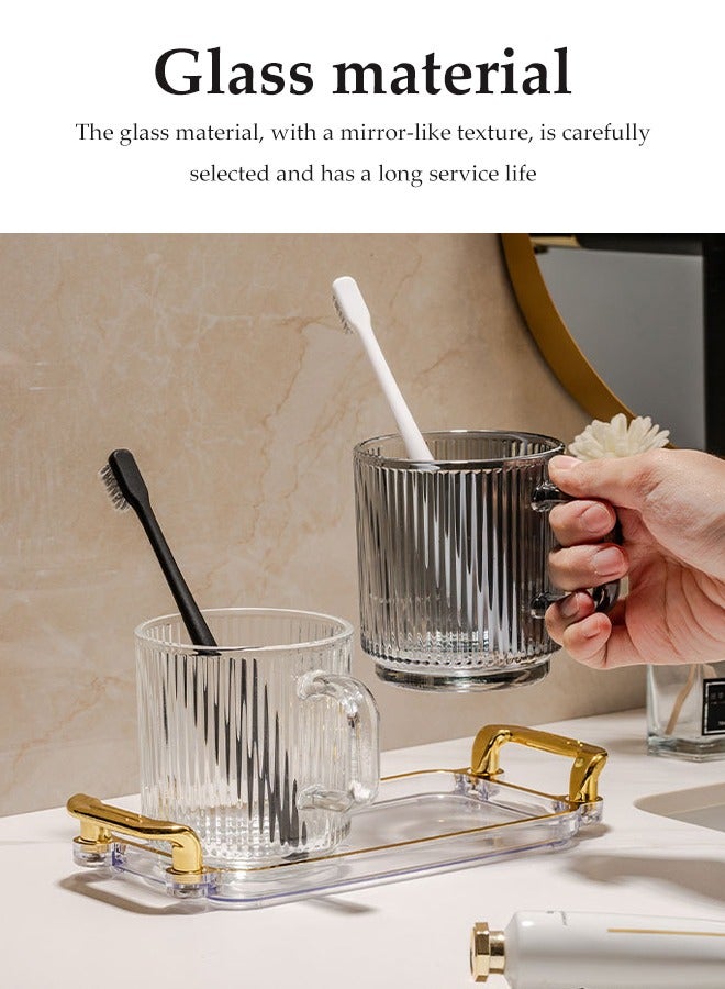 DUNISO 4 Pcs Bathroom Tumbler Cup Set, Household Bathroom Toothbrush Cup, Mouthwash Cup With Handle, With Three Mouthwash Cups And Tray, Reusable, Suitable For Bathroom，Balcony And Travel, 350ml - Image 2