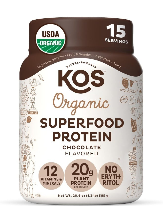 KOS Organic Plant Based Protein Powder - Delicious Chocolate - Gluten, Dairy & Soy Free Vegan Protein Powder - Ideal For Meal Replacement Shakes For Weight Loss -1.3 Pounds, 15 Servings - Image 1