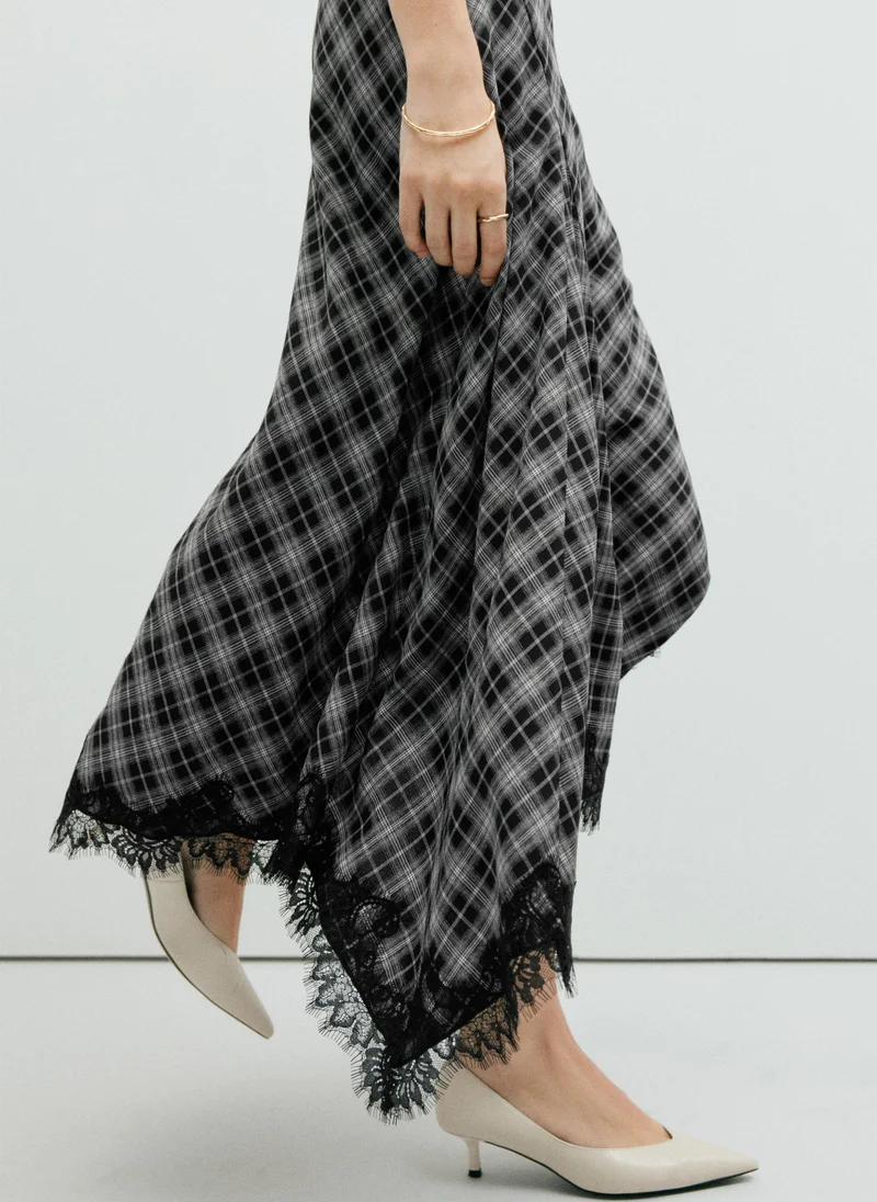 مانجو Fluid Midi Checked Skirt