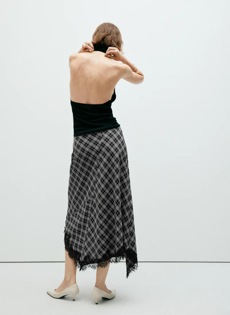 مانجو Fluid Midi Checked Skirt