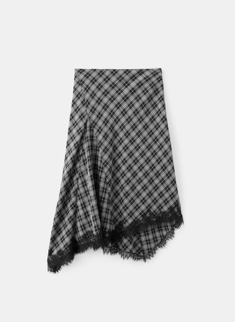 Mango 99-NEGRO Fluid Midi Checked Skirt for Women | Best Price UAE